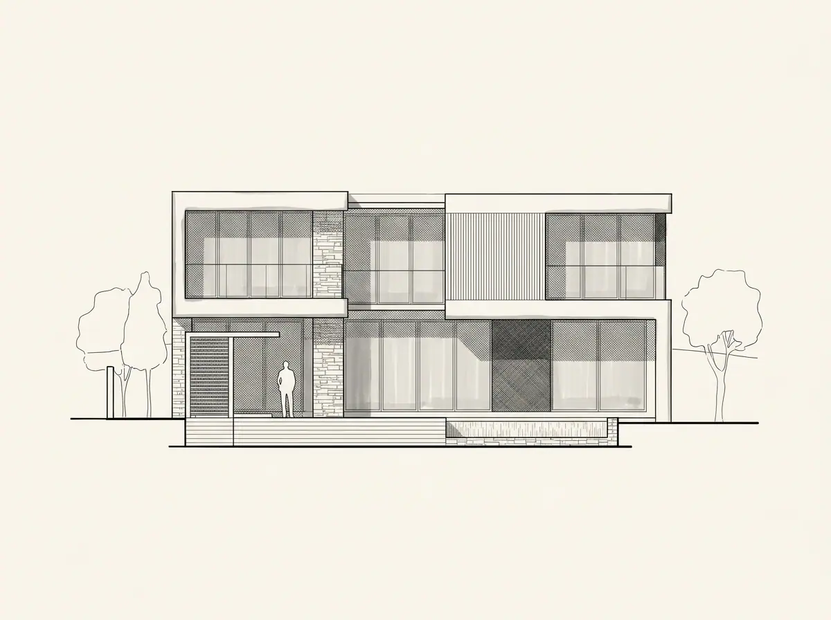 Casa Fuentes, fachada principal (dibujo de referencia)
