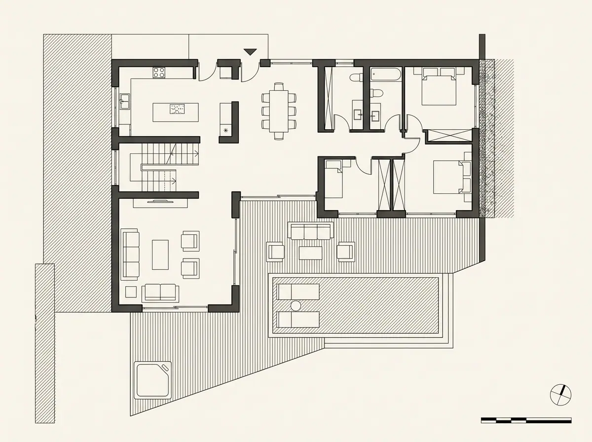 Casa Fuentes, planta arquitectónica (dibujo de referencia)