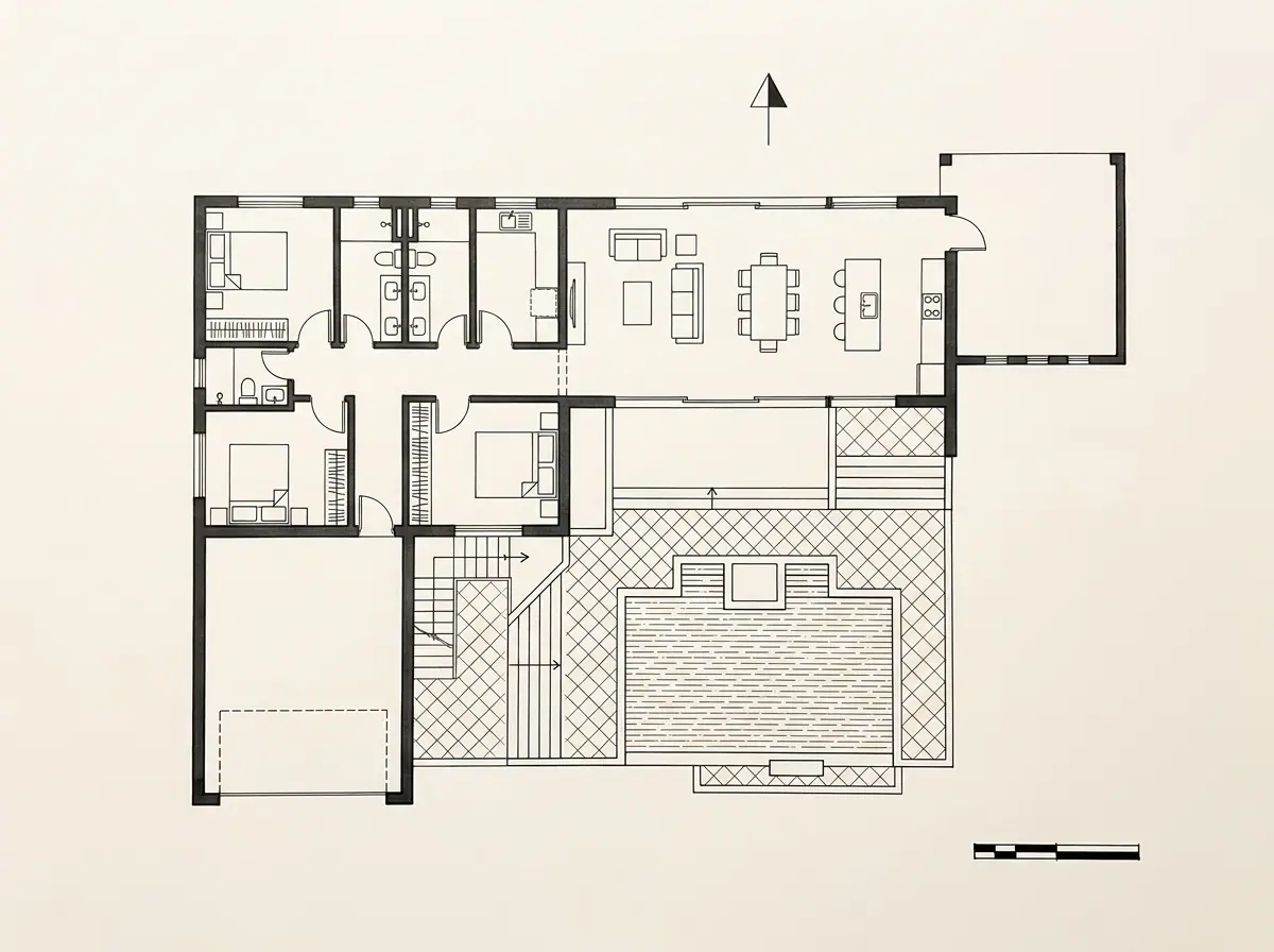 Casa Wasmer, planta arquitectónica (dibujo de referencia)