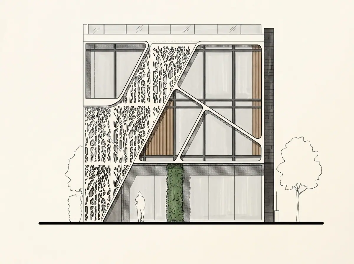 Edificio Delta, fachada principal (dibujo de referencia)