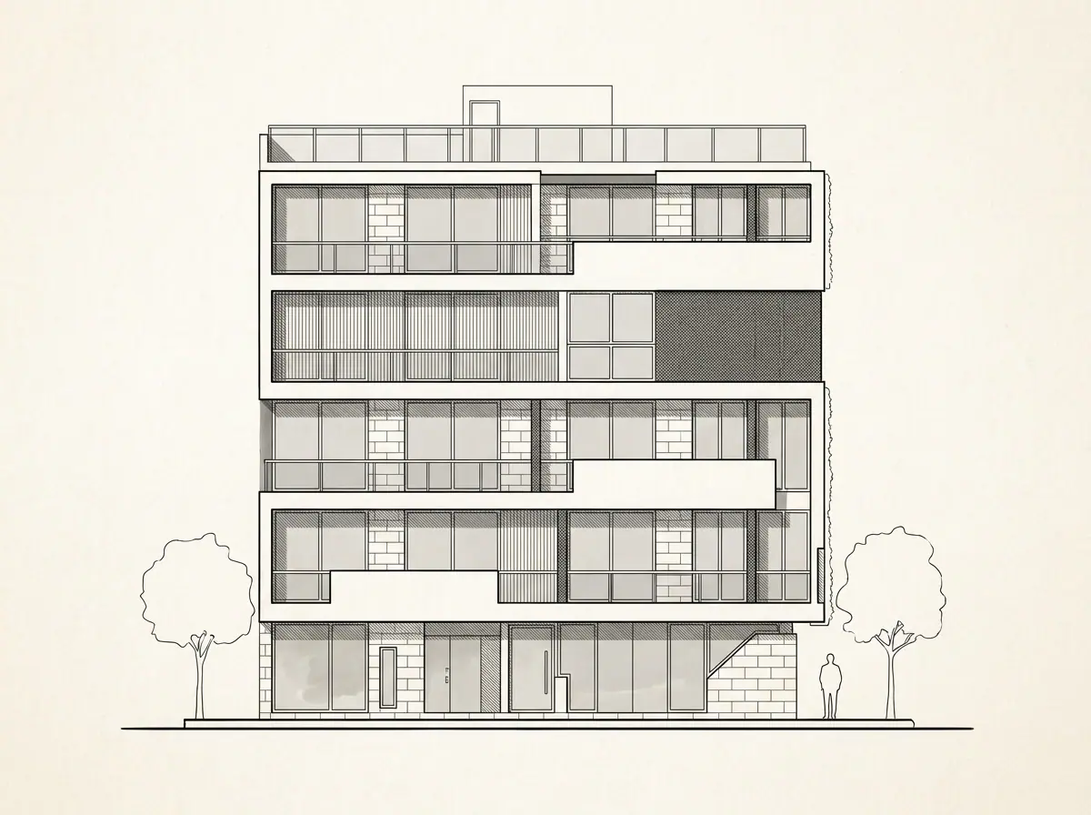Edificio IE Suites, fachada principal (dibujo de referencia)