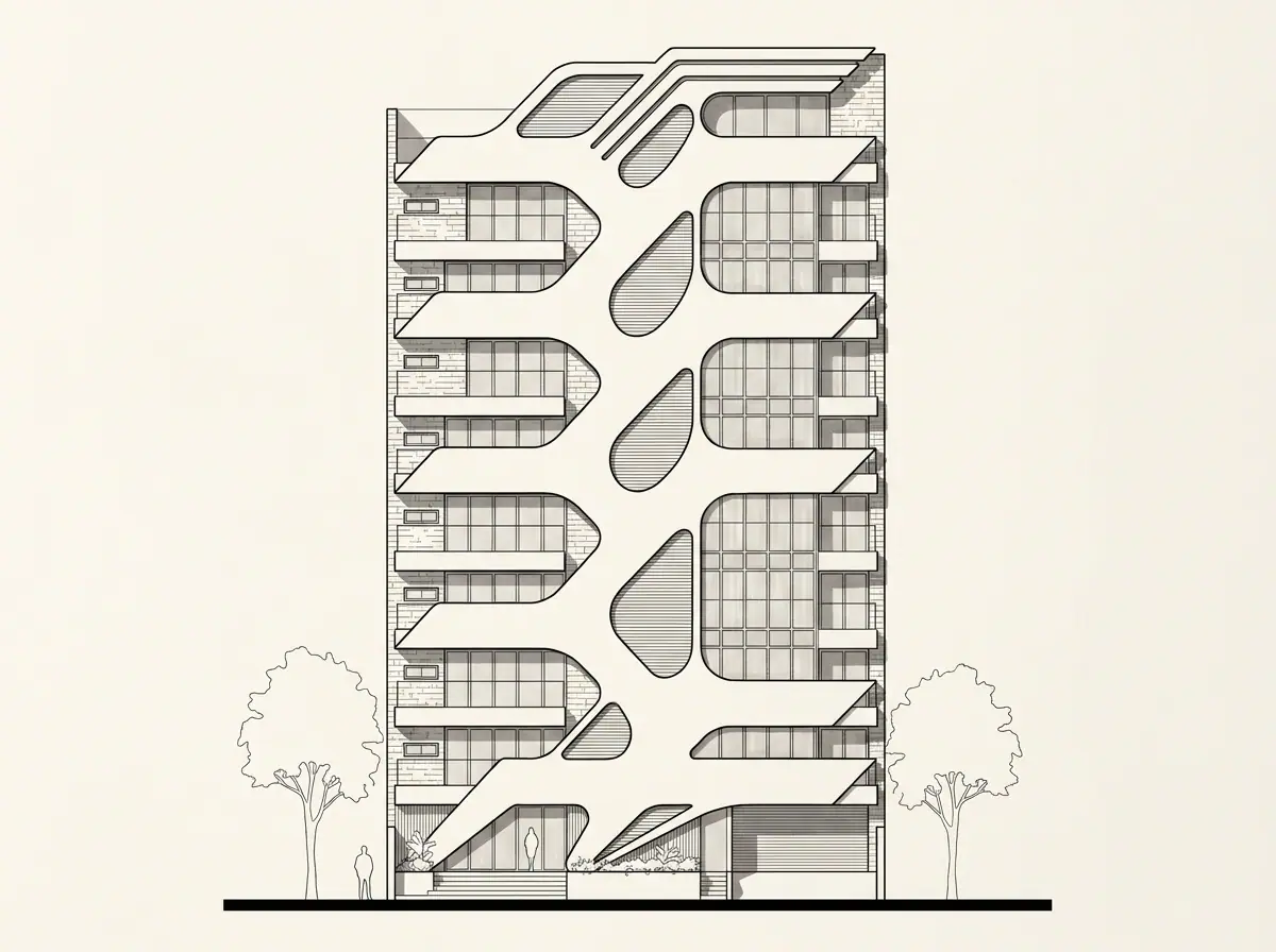 Edificio Sahara, fachada principal (dibujo de referencia)