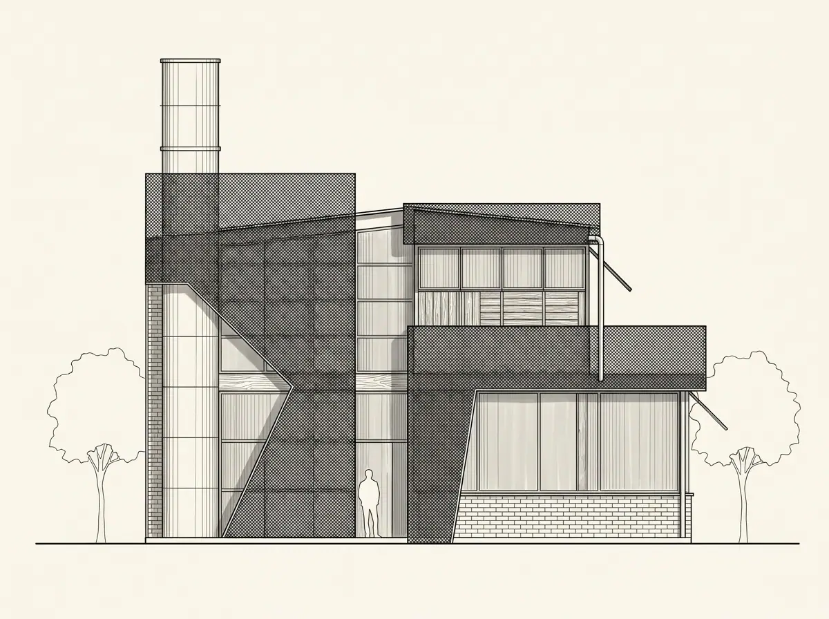JD’s Factory, fachada principal (dibujo de referencia)