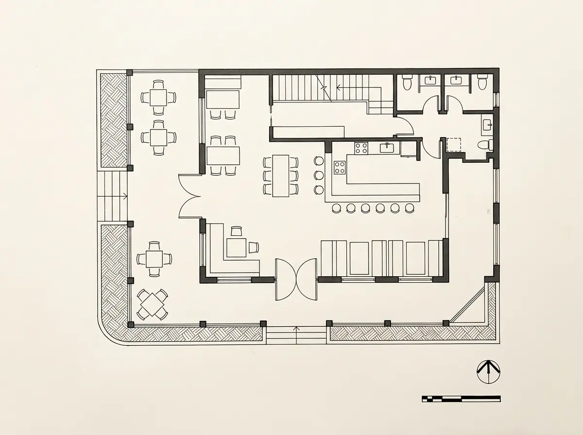 Restaurante Antojao, planta arquitectónica (dibujo de referencia)