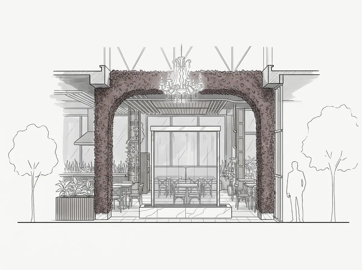 Restaurante El Faro, fachada principal (dibujo de referencia)