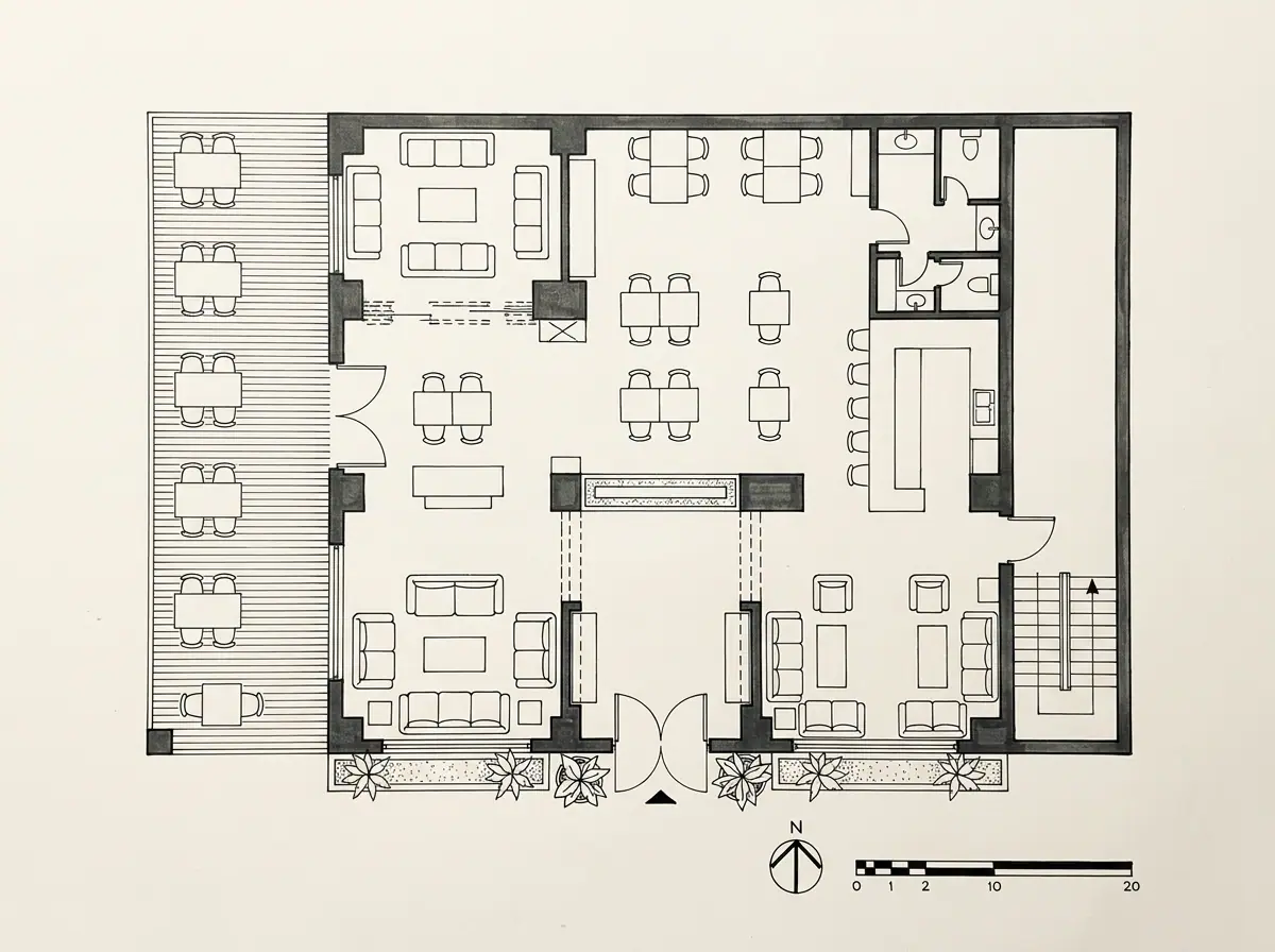 Restaurante El Faro, planta arquitectónica (dibujo de referencia)