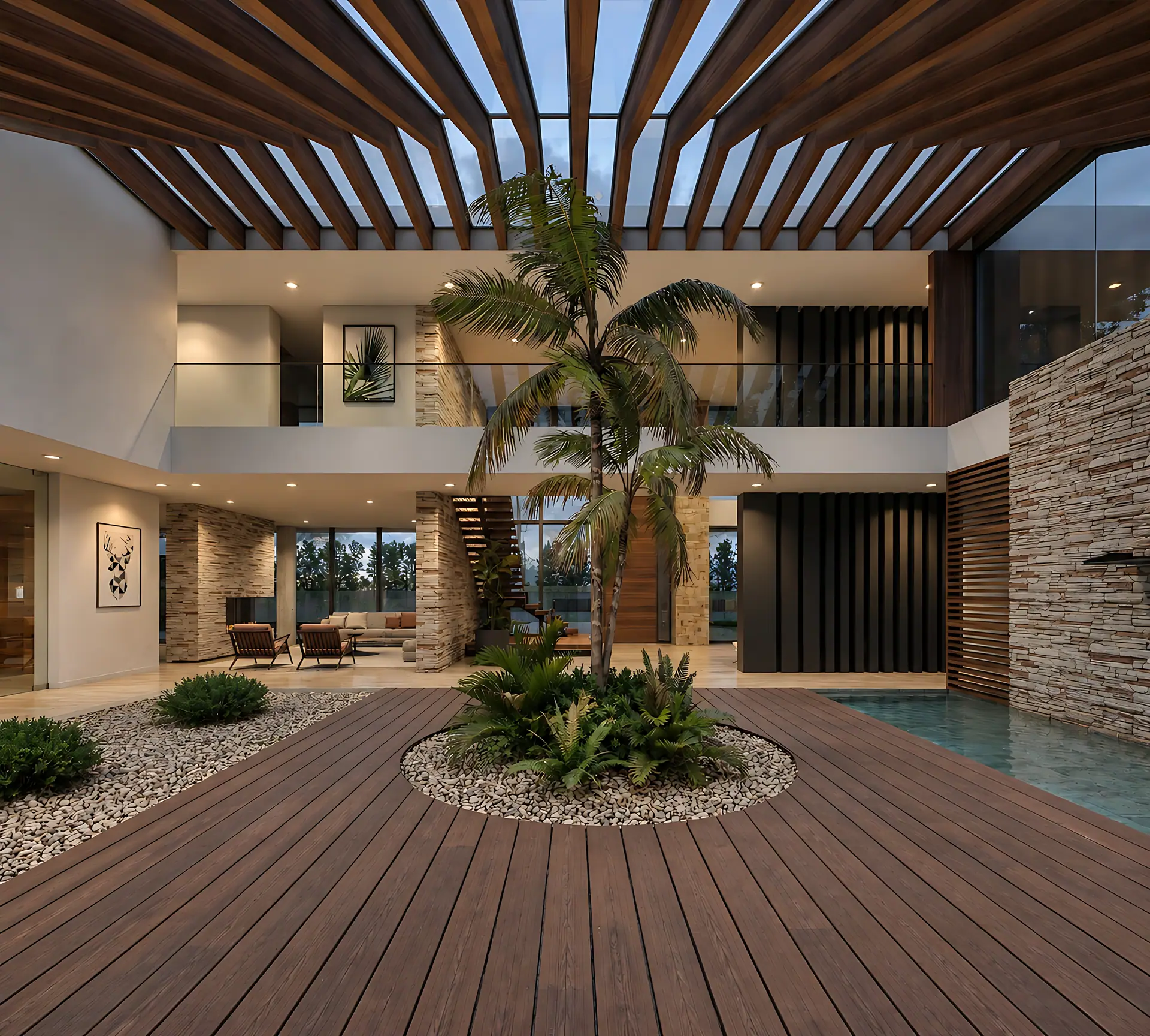 Render del patio interior