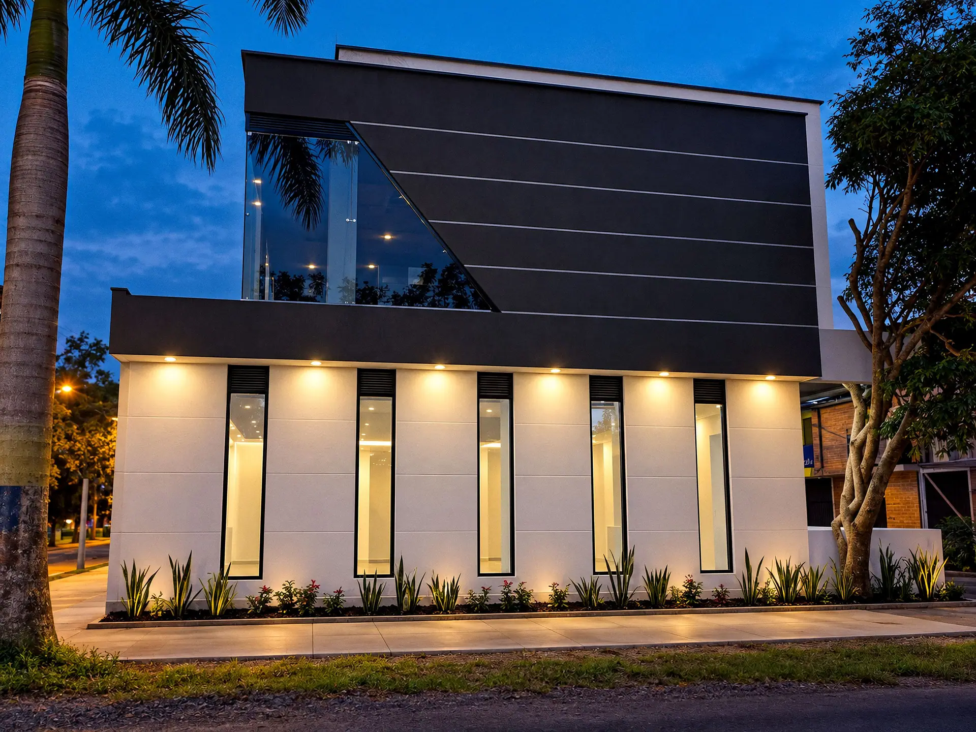 Fachada iluminada de noche